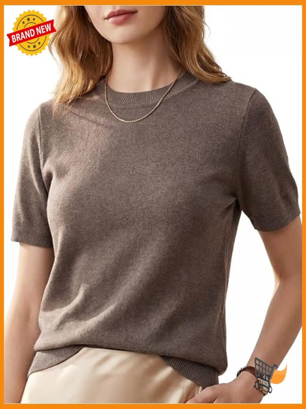 Short sleeve wool blend crewneck pullover - lightweight business casual top